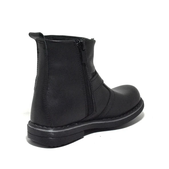 Rakerplus Hakiki Deri Siyah Fermuarlı Kürklü Çocuk Botu - Resim 3