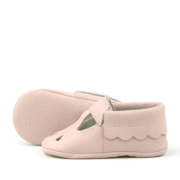 Bubbles Hakiki Deri Pudra Lastikli Bebek Patik - Resim 6