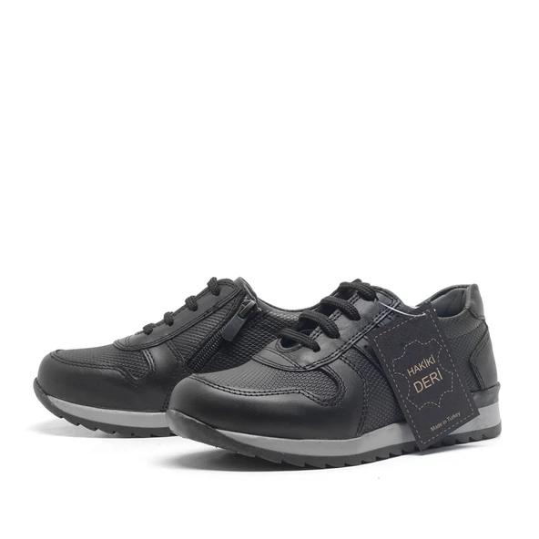 Rakerplus Hakiki Deri Siyah Fermuarlı Erkek Çocuk Spor Okul Ayakkabı - 3