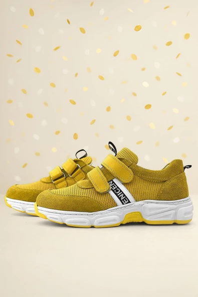 Hakiki Deri Sarı Cırt Cırtlı Çocuk Günlük Spor Ayakkabı