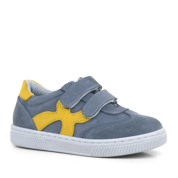 Rakerplus Hakiki Deri Gri Sarı Cırtlı Çocuk Spor Ayakkabı ürün görseli