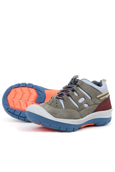 Rakerplus Hakiki Deri Kum Bordo Lastik Bağcıklı Çocuk Outdoor Ayakkabı - Resim 5