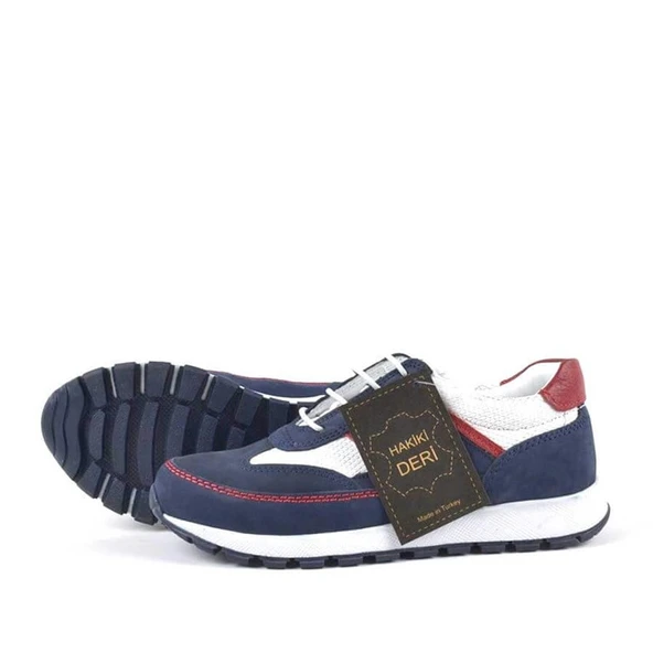 Rakerplus Hakiki Deri Lacivert Bağcıklı Erkek Çocuk Spor Okul Ayakkabı - 4