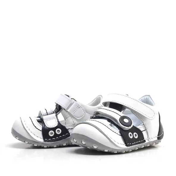 Nino Hakiki Deri Siyah Beyaz Bebek Taraftar İlk Adım Ayakkabı - Resim 3