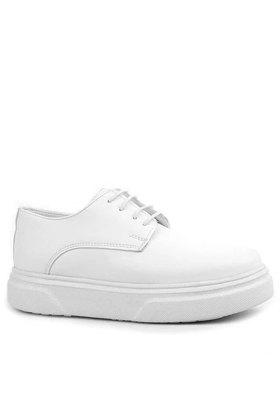 Rakerplus Derby Beyaz Cilt Yüksek Taban Çocuk Klasik Ayakkabı - Resim 2