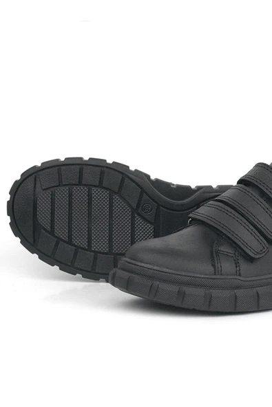 Rakerplus Hakiki Deri Siyah Cırtlı Çocuk Günlük Spor Okul Ayakkabı - Resim 7