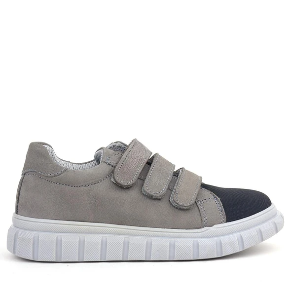 Rakerplus Hakiki Deri Siyah Gri Cırtlı Çocuk Günlük Spor Okul Ayakkabı - 3