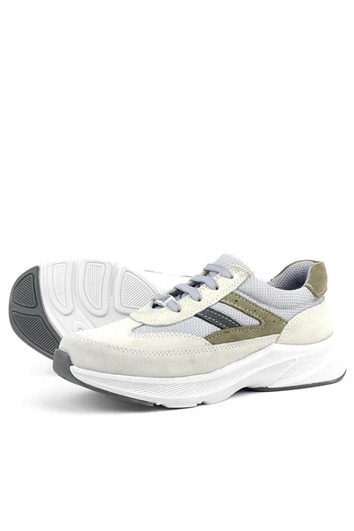 Rakerplus Hakiki Deri Anatomik Vizon Haki Bağcıklı Hafif Çocuk Spor Ayakkabı - Resim 6