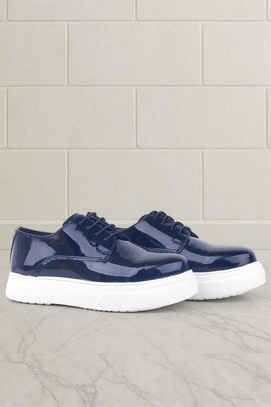 Rakerplus Derby Lacivert Rugan Beyaz Taban Çocuk Klasik Ayakkabı - Resim 8