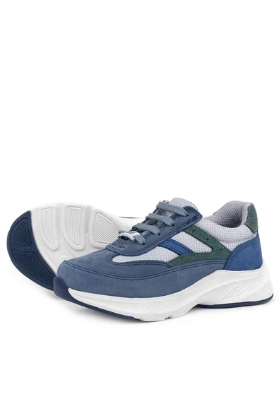 Rakerplus Hakiki Deri Anatomik Mavi Bağcıklı Hafif Çocuk Spor Ayakkabı - Resim 6