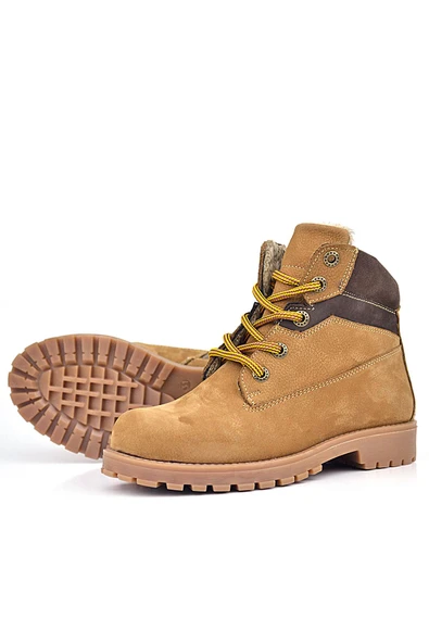 Rakerplus Hakiki Deri Taba Kahverengi Bağcıklı Fermuarlı Kışlık Çocuk Bot - Resim 6