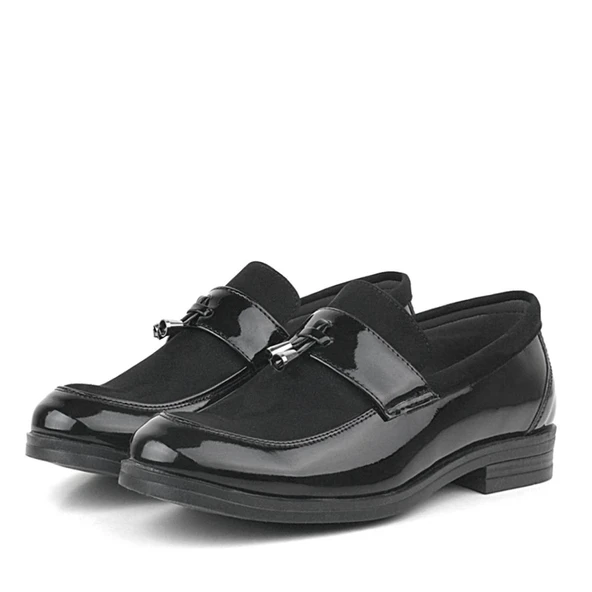 Rakerplus Loafer Siyah Rugan Nubuk Erkek Klasik Çocuk Ayakkabı - Resim 3