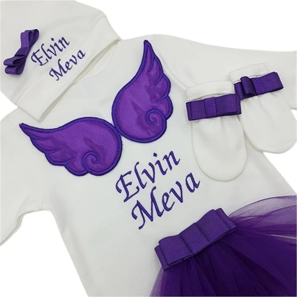 İsimli Hastane Çıkışı 3 Lü Set Melek Kanatlı Mor - 2