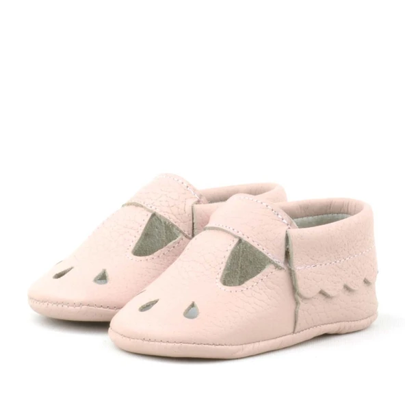 Bubbles Hakiki Deri Pudra Lastikli Bebek Patik - Resim 4