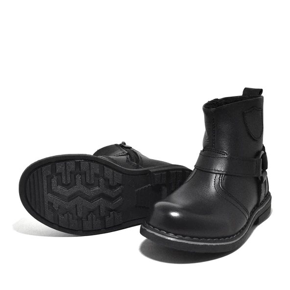 Rakerplus Hakiki Deri Siyah Fermuarlı Kürklü Çocuk Botu - Resim 5