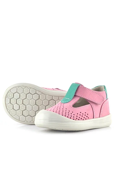 Rakerplus Shaun Hakiki Deri Pembe Yeşil Cırtlı Anatomik Bebek Sandalet - 7