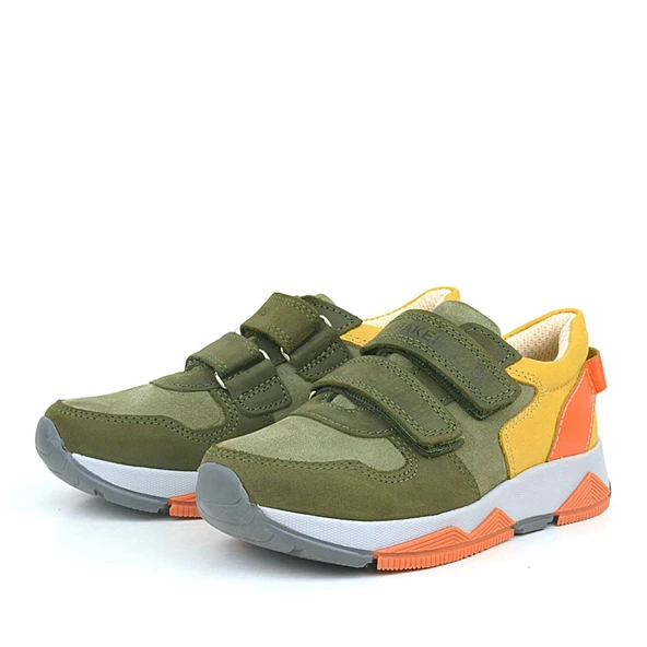 Rakerplus Hakiki Deri Haki Turuncu Sarı Çocuk Sneakers Spor Ayakkabı - 3