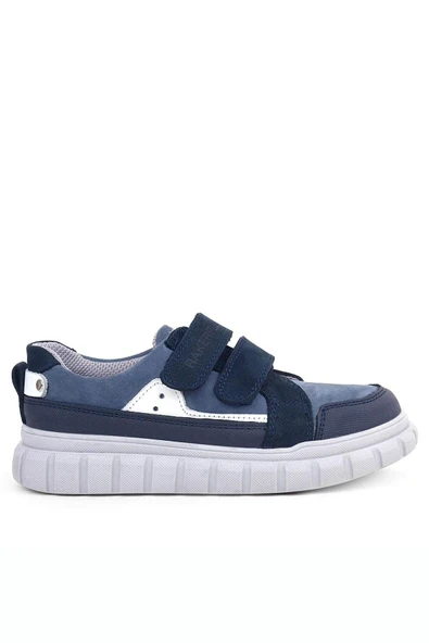 Rakerplus Hakiki Deri Lacivert Beyaz Cırtlı Çocuk Günlük Spor Okul Ayakkabı - 2