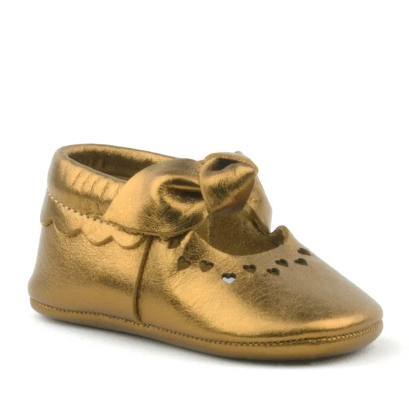 Coco Hakiki Deri Bakır Fiyonklu Lastikli Bebek Patik - Resim 2