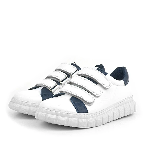 Rakerplus Hakiki Deri Beyaz Cırtlı Çocuk Günlük Spor Okul Ayakkabı - 3