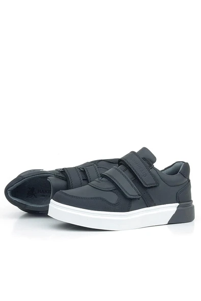 Rakerplus Hakiki Deri Siyah Beyaz Cırtlı Erkek Çocuk Sneaker - Resim 6