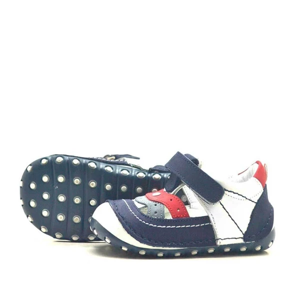 Hakiki Deri Lacivert Cırtlı Erkek Bebek İlk Adım Ayakkabı - 4