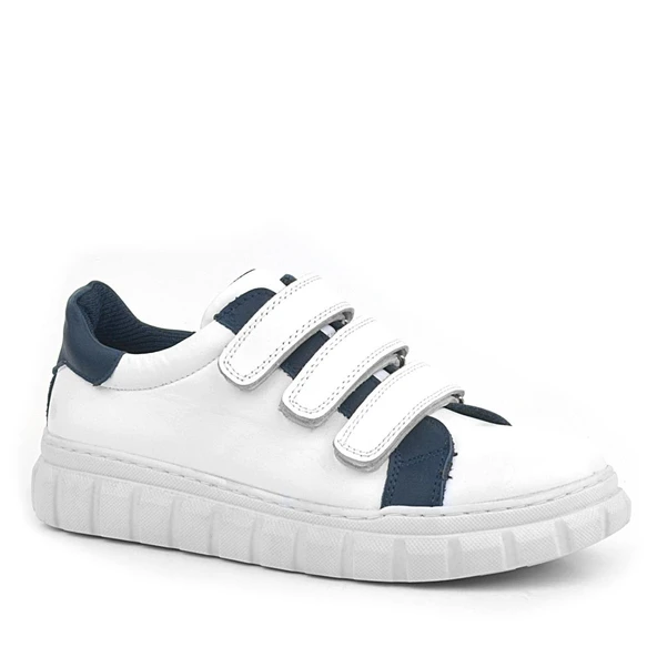 Rakerplus Hakiki Deri Beyaz Cırtlı Çocuk Günlük Spor Okul Ayakkabı