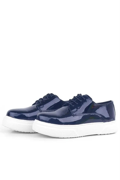 Rakerplus Derby Lacivert Rugan Beyaz Taban Çocuk Klasik Ayakkabı - Resim 5