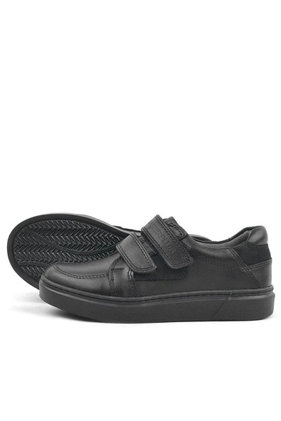 Rakerplus Hakiki Deri Siyah Cırtlı Erkek Çocuk Spor Okul Ayakkabı - 6