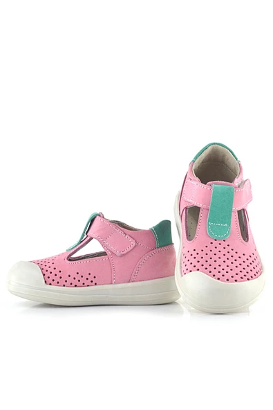 Rakerplus Shaun Hakiki Deri Pembe Yeşil Cırtlı Anatomik Bebek Sandalet - 9