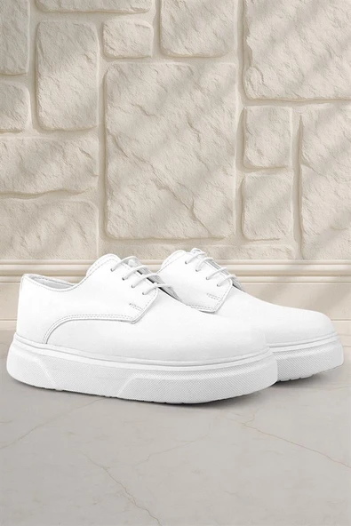 Rakerplus Derby Beyaz Cilt Yüksek Taban Çocuk Klasik Ayakkabı - Resim 10