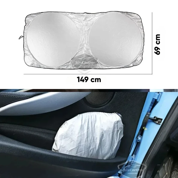 Oto Katlanabilir Premium Ön Güneşlik Ön Arka Cam Gölgelik Metalize Yeni Nesil Güneş Koruyucu Oto Araba Suv Tır 69 cm x 149 cm - 3