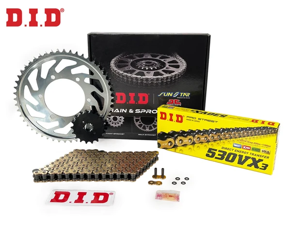 ZİNCİR DİŞLİ SETİ SUZUKI GSX-R 1000cc ZİNCİR: DID-530VX3 Gold-112 ÖN DİŞLİ: SUNSTAR 17T ARKA DİŞLİ: JT 43T 2007-2008 ürün görseli