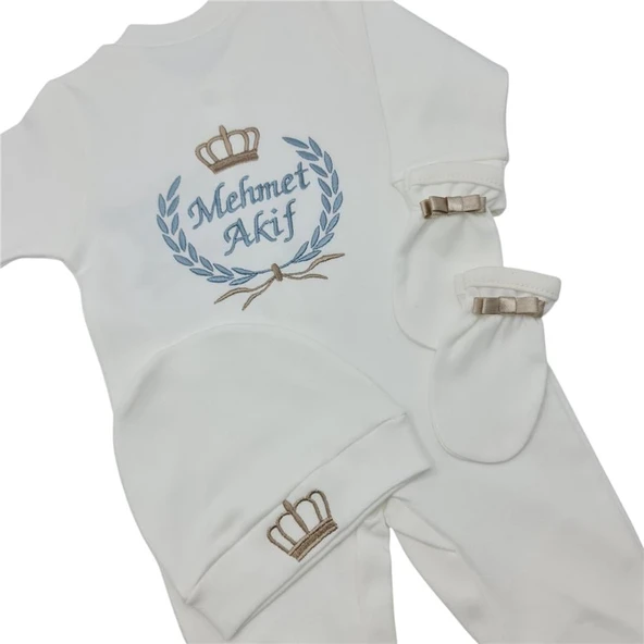 Isimli Hastane Çıkışı 3 Lü Set Laruel Desenli Erkek Bebek - 1