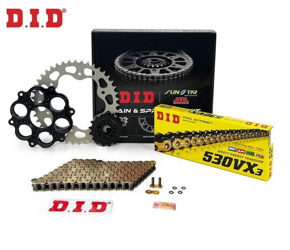 ZİNCİR DİŞLİ SETİ DUCATI MULTISTRADA S 1200cc ZİNCİR: DID-530VX3 Gold-108 ÖN DİŞLİ: SUNSTAR 15T ARKA DİŞLİ: JT 40T 2010-2017 ürün görseli