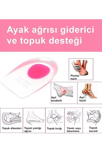 Silikon Topuk Koruyucu 1 Çift Ayak Ağrı Önleyici Ped Kaydırmaz Yükseltici Ortopedik Taban Nasır - 5