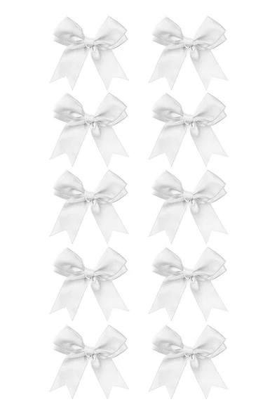 10 Adet Beyaz Saten Fiyonk Süsleme Kurdele Seti - 3