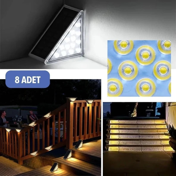 8 Adet Üçgen  Güneş Enerjisi ile Şarj Olan Dış Mekan Solar Basamak Köşe ası - Resim 4