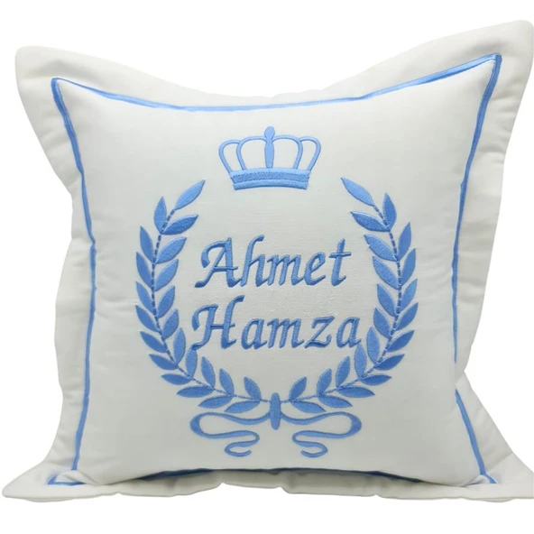 İsimli Laruel Desenli  Bebek Yastığı Mavi - 1