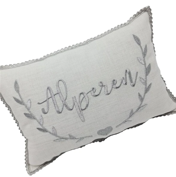 Kişiye Özel Simli Nakışlı Laruel Desenli Doğum Yastığı Beyaz 30x40 cm - 2