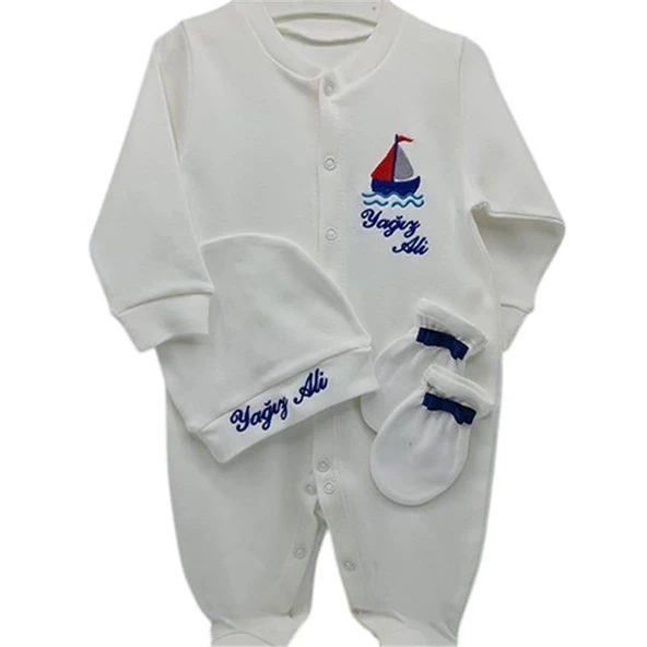 Yelken Desenli Erkek Bebek Hastane Çıkışı 3 lü Set - 1