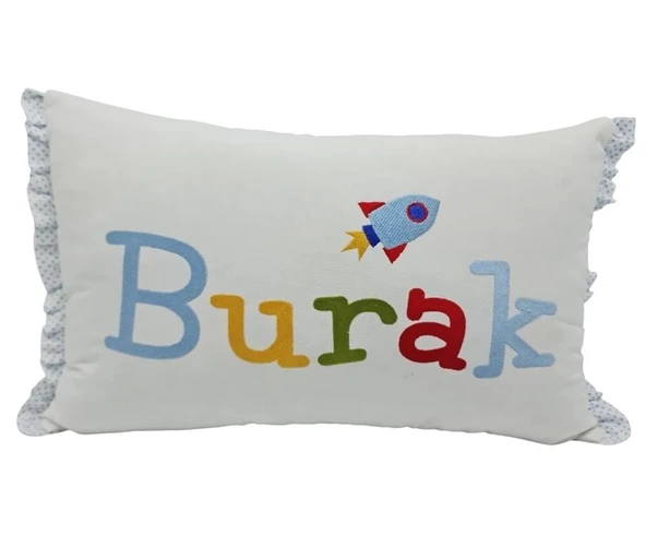 Kişiye Özel Nakışlı Roket Desenli Doğum Yastığı Beyaz 30x45 cm - 1