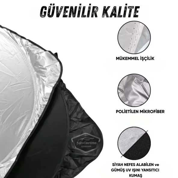 Oto Katlanabilir Premium Ön Güneşlik Ön Arka Cam Gölgelik Metalize Yeni Nesil Güneş Koruyucu Oto Araba Suv Tır 69 cm x 149 cm - 2