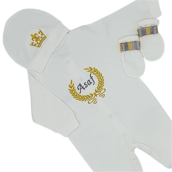 İsimli Hastane Çıkışı 3 Lü Set Laruel Prens Desenli Sarı- Gri - 3