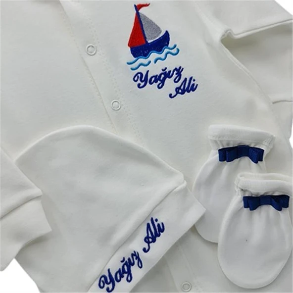 Yelken Desenli Erkek Bebek Hastane Çıkışı 3 lü Set - 2