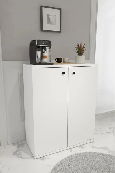 Anna 2 Kapaklı Çok Amaçlı Dolap Dekoratif Kiler Dolabı Erzak Dolabı Beyaz