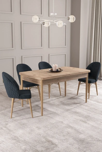 Calvin Atlantik 80x132 Açılabilir Mdf Masa Yemek Odası Takımı, Mutfak Takımı 4 Adet Sandalye Antrasit