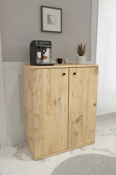 Anna 2 Kapaklı Çok Amaçlı Dolap Dekoratif Kiler Dolabı Erzak Dolabı Çam