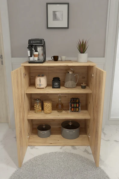 Anna 2 Kapaklı Çok Amaçlı Dolap Dekoratif Kiler Dolabı Erzak Dolabı Çam - 5