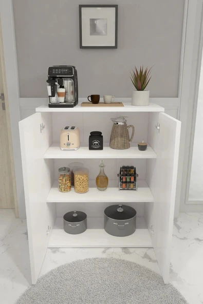 Anna 2 Kapaklı Çok Amaçlı Dolap Dekoratif Kiler Dolabı Erzak Dolabı Beyaz - 4